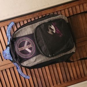 Billabong Backpack Three Zip Pockets Peace Sign Logo Front Adjustable straps